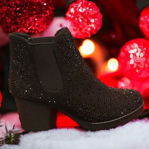 Italina Diamonds & Denim Red Rhinestone Metallic Embellished Slide On Ankle Boot - Picture 6 of 7